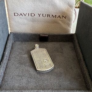 David Yurman Textured Silver Dog Tag Pendant